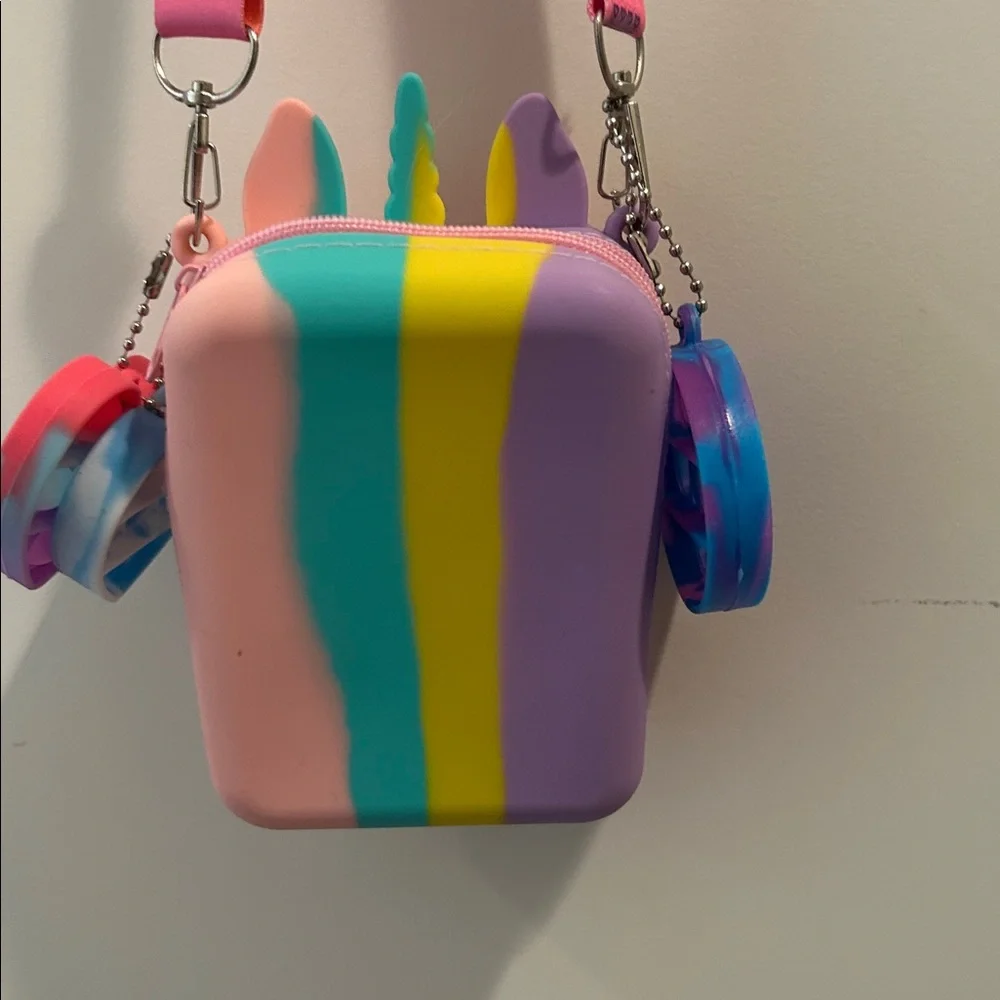 POP IT Unicorn ZipUp crossbody adjust strap bag multicolored silicone +keychains